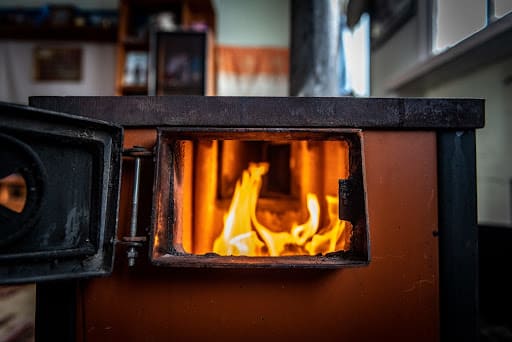 Fire burning in a fireplace.