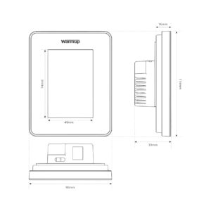 A diagram showing the dimensions of Warmup's 7iE Smart Thermostat