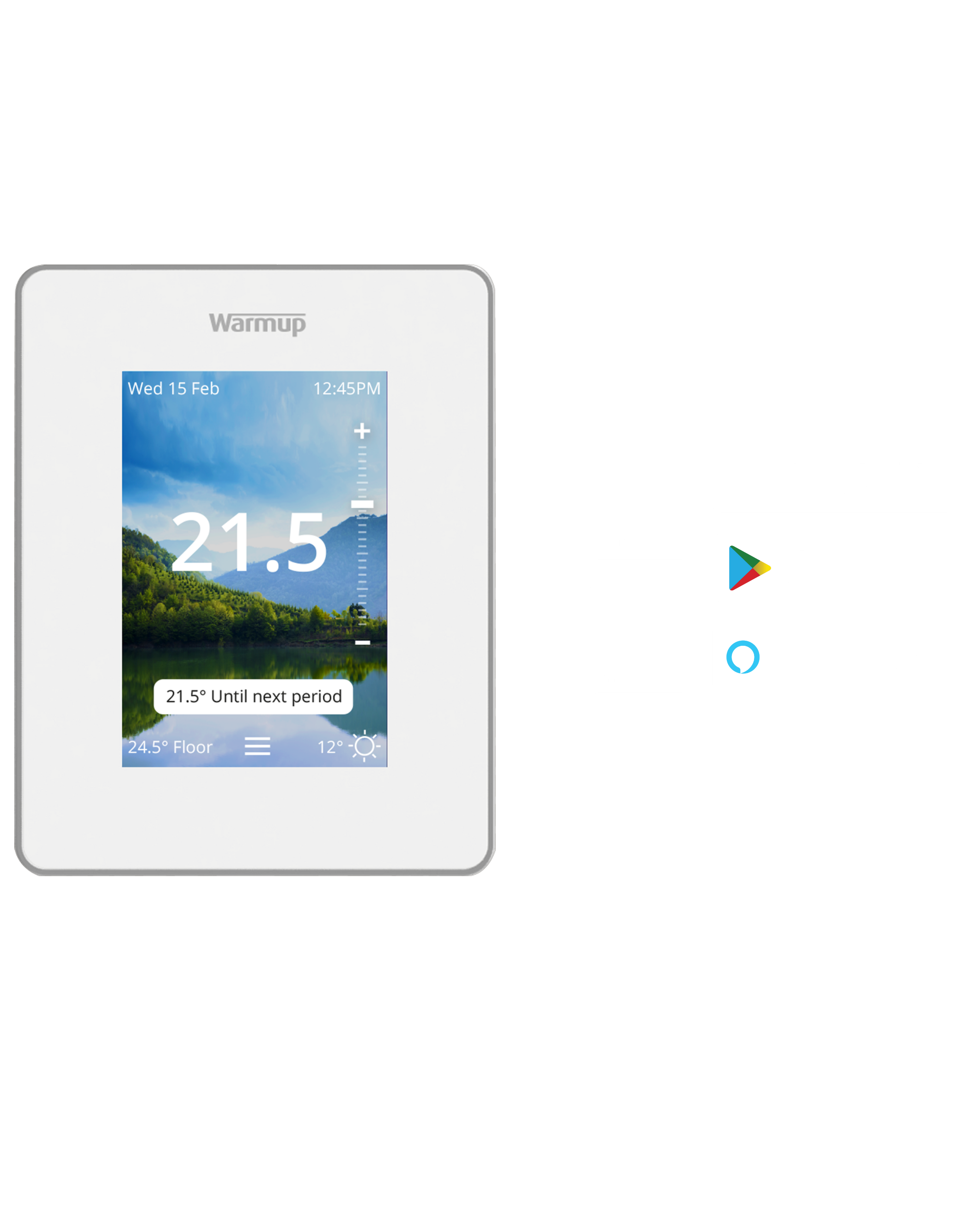 Warmup's7iE Smart Matter Thermostat with Compatibility Icons
