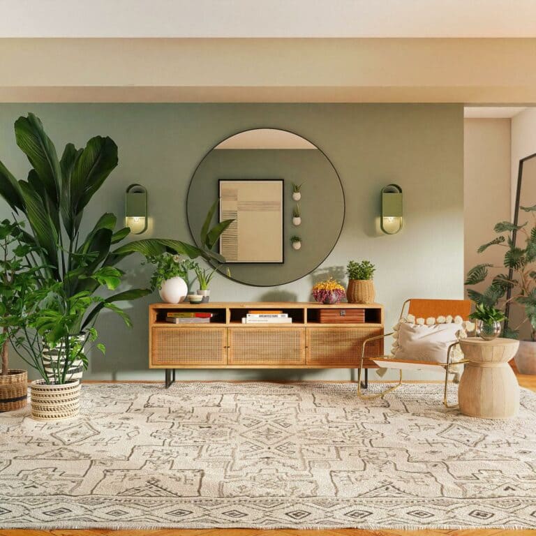 Green living room with underfloor heating.