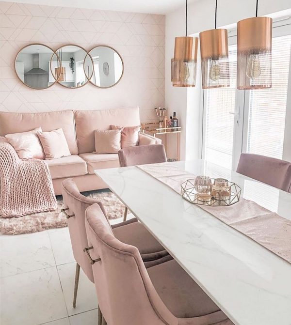 pink and white kitchen