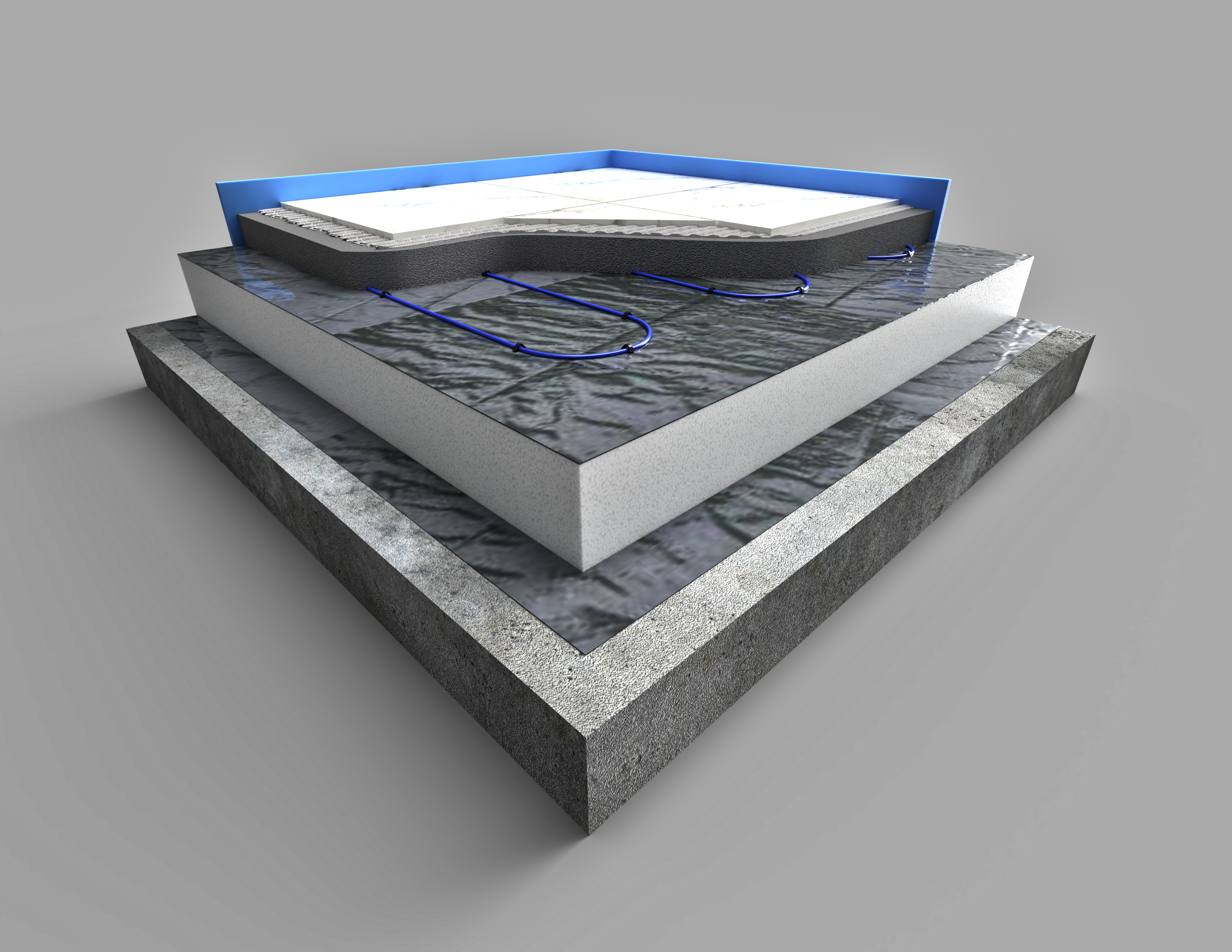 In-Screed / In-Slab underfloor radiant heating system.