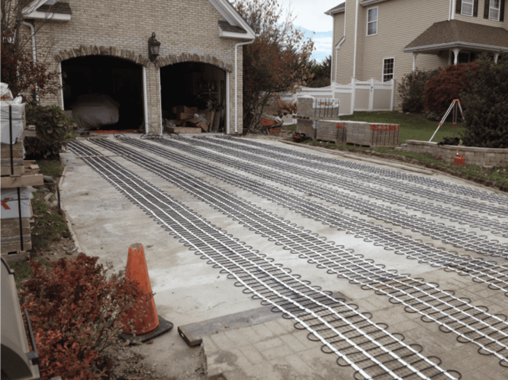 Driveway with a snow melting system.