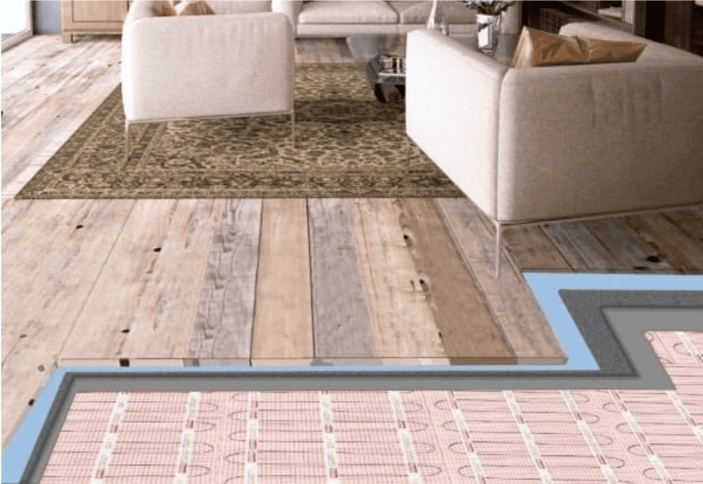 Living room with StickyMat radiant heating system.