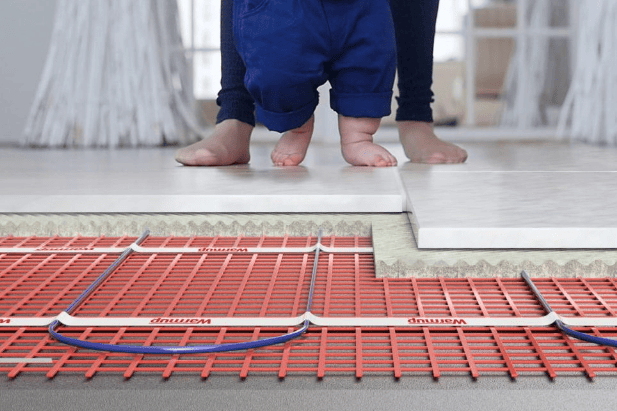 Bathroom floor with StickyMat radiant heating.