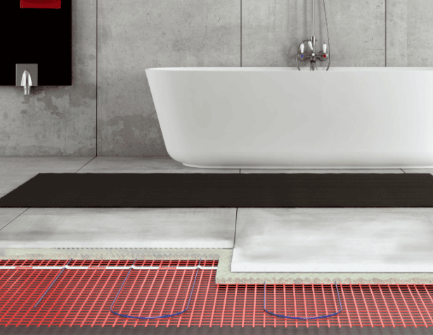 Bathroom with a StickyMat underfloor heating system.