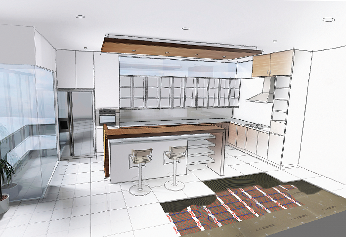 Kitchen rendering with UFH.