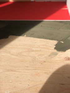 Installaton of Warmup's Ultralight Insulation Boards over a primed subfloor.