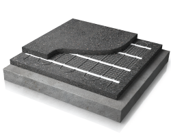 Warmup Snow Melting Mats, cutaway image showing the heater in a slab.