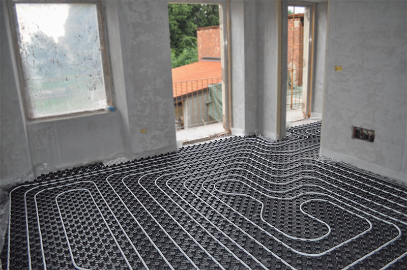 concrete floor hydronic installation