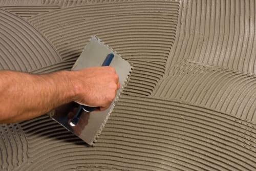 Thinset over an underfloor heating system.
