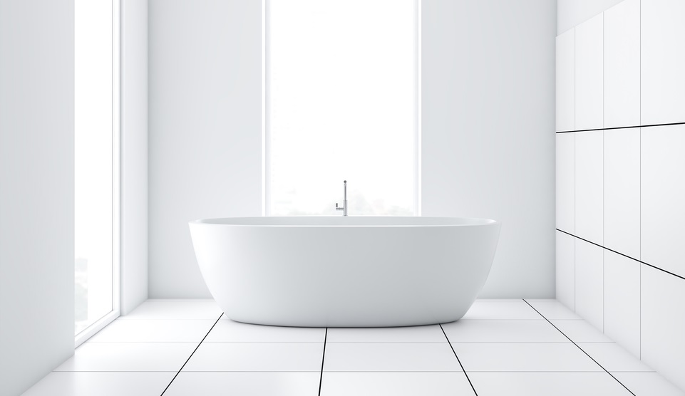 modern white tiled floor bathroom interior