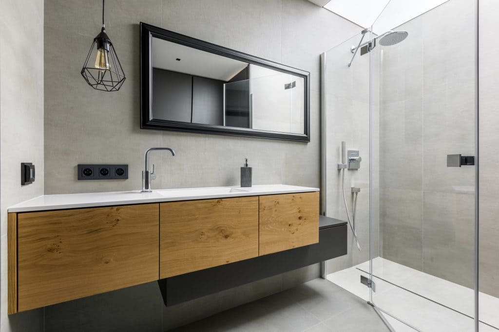 Curbless linear shower drain with underfloor heating.