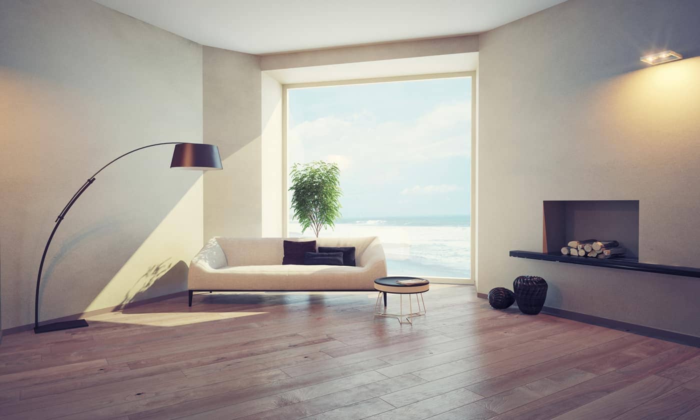 Open living room with underfloor heating.
