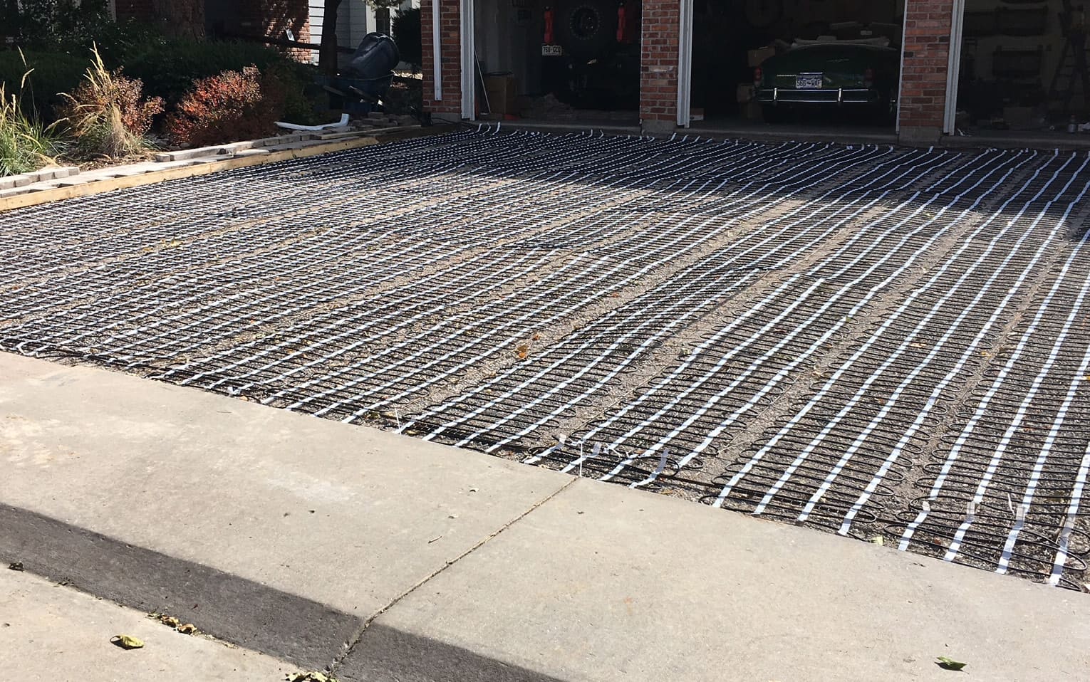 Snow Melting Mats on a driveway.