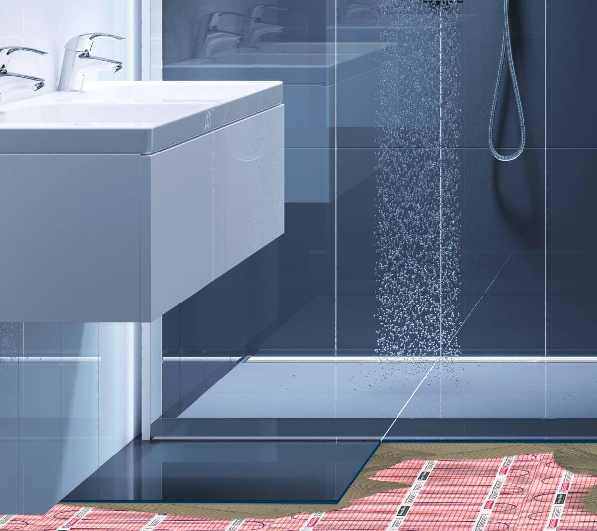 Bathroom with a StickyMat system rendering.