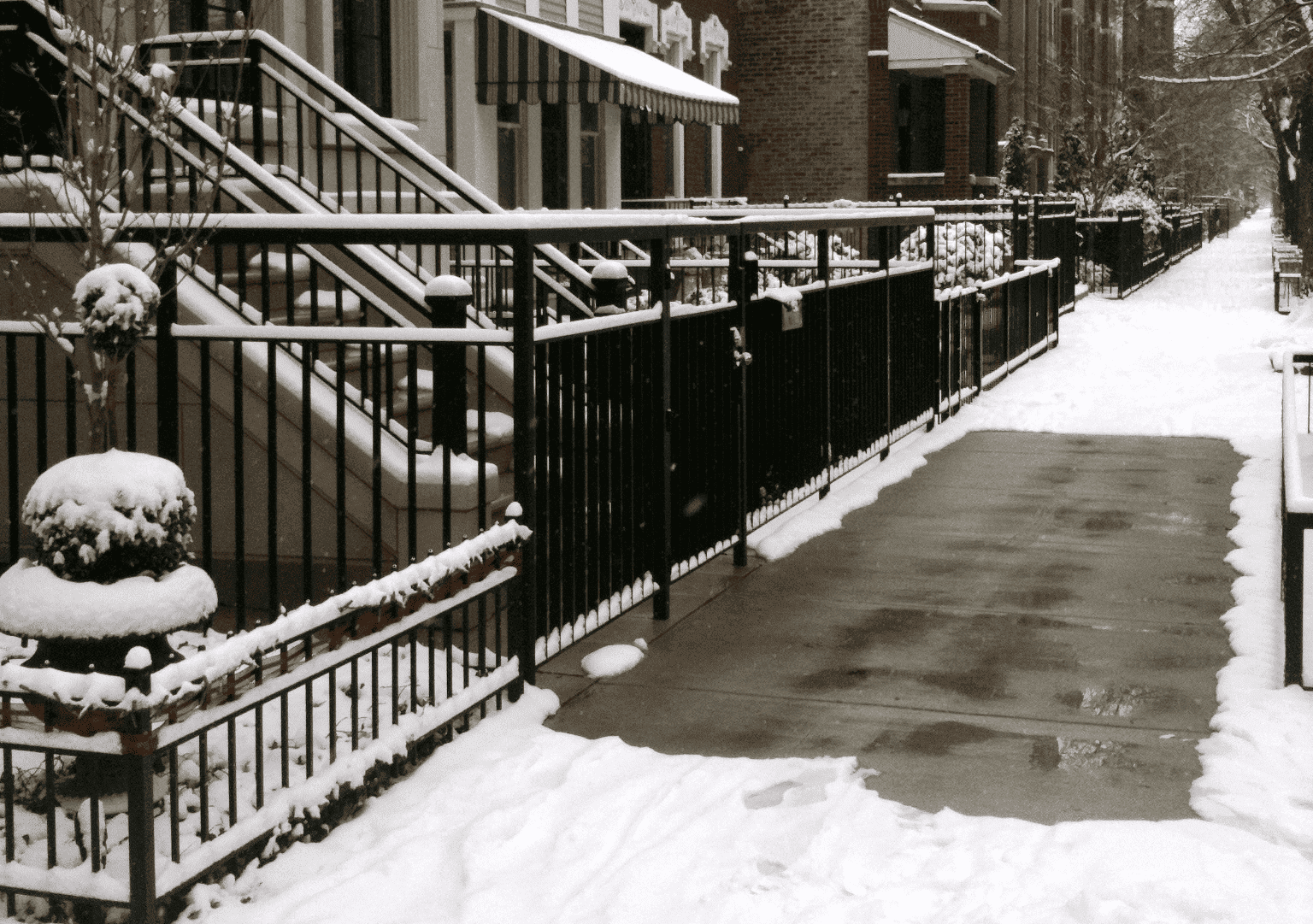 Sidewalk with an outdoor snow melt system.