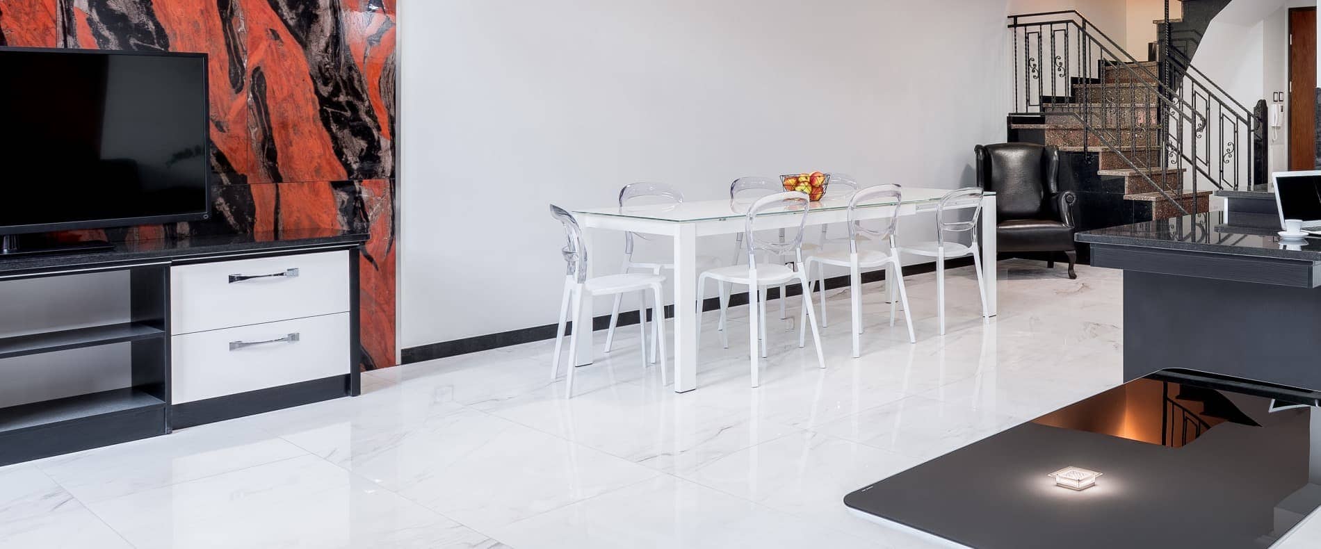 Dining room with underfloor heating.