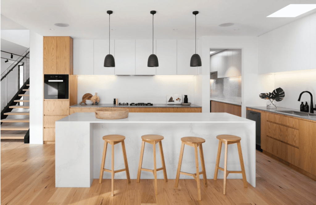 Kitchen with radiant underfloor heating.