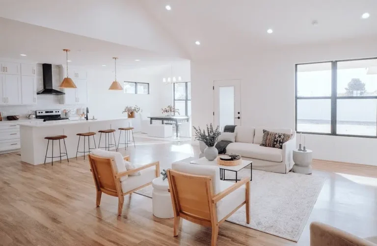 An open-plan living area with muli-zone floor heating.