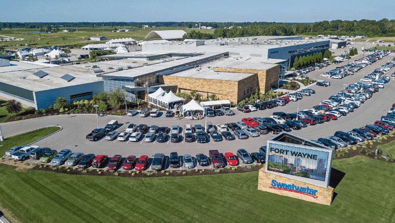 Commercial building with outdoor radiant heating.