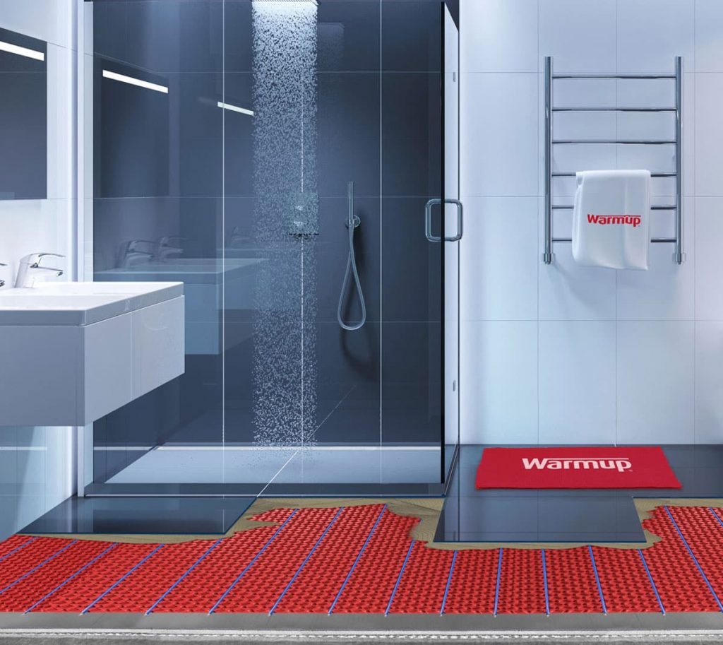 wet room with shower and underfloor heating